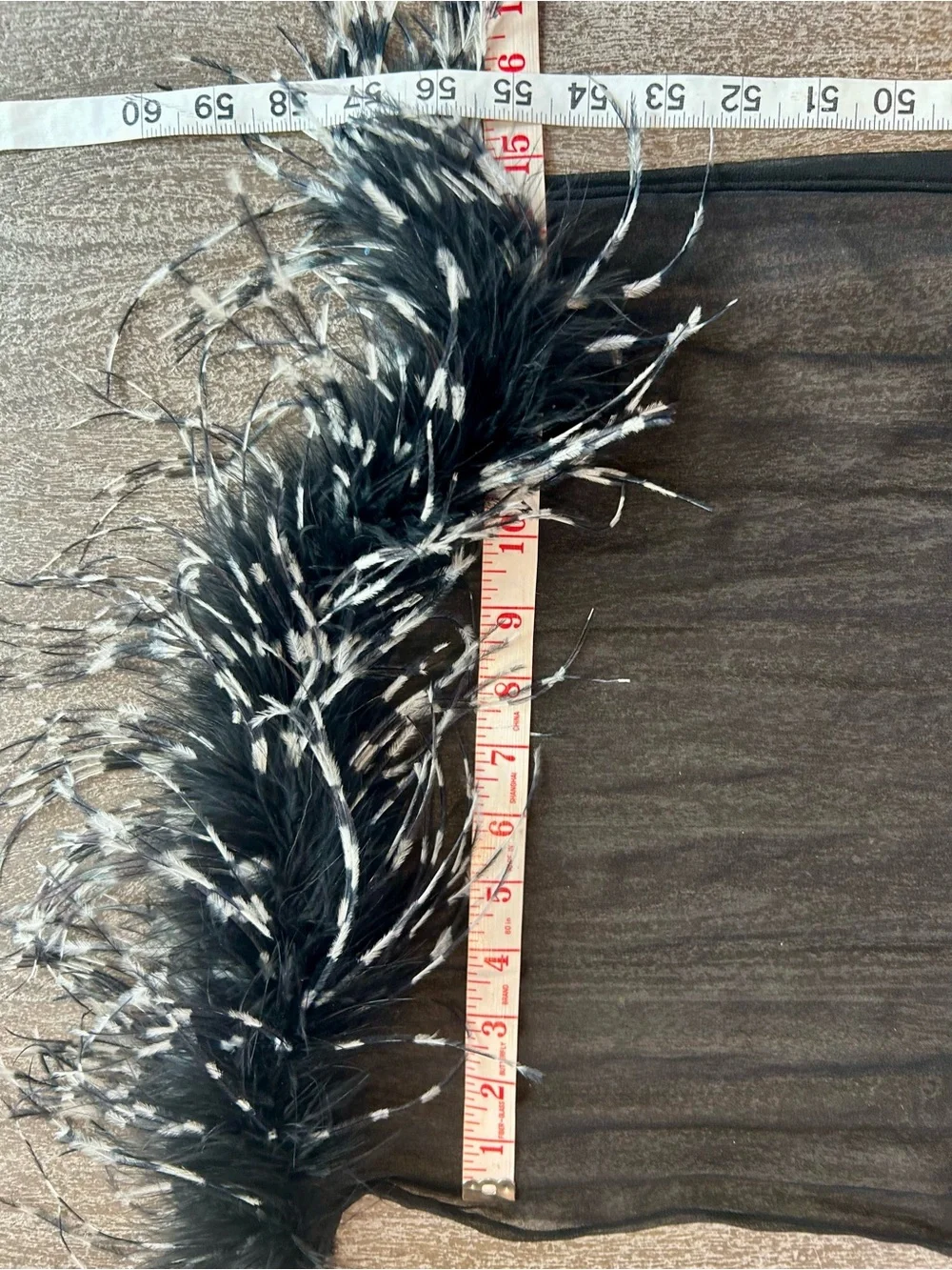 Black Sheer Feather Trim Scarf Wrap